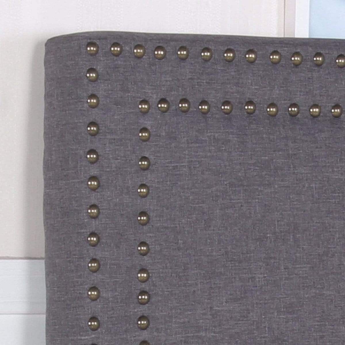 Bed Head Queen Charcoal Headboard Upholstery Fabric Studded Buttons - Newstart Furniture