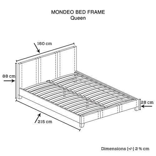 Queen Size Leatheratte Bed Frame in Black Colour with Metal Joint Slat Base - Newstart Furniture