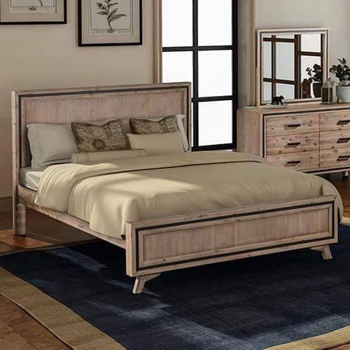 Queen Size Silver Brush Bed Frame in Acacia Wood Construction - Newstart Furniture