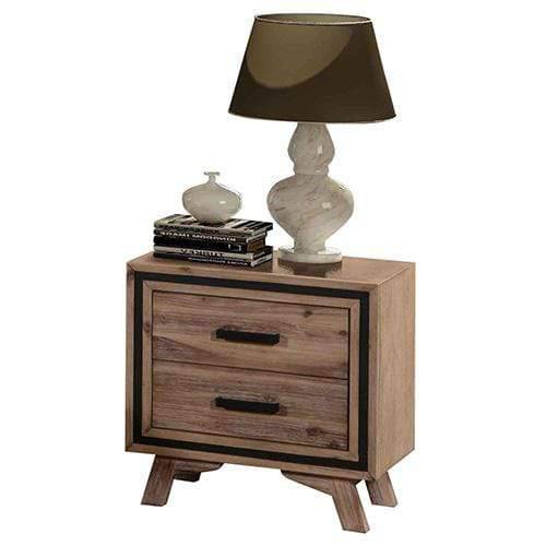 Bedside Table 2 drawer Night Stand with Solid Acacia Storage in Sliver Brush Colour - Newstart Furniture