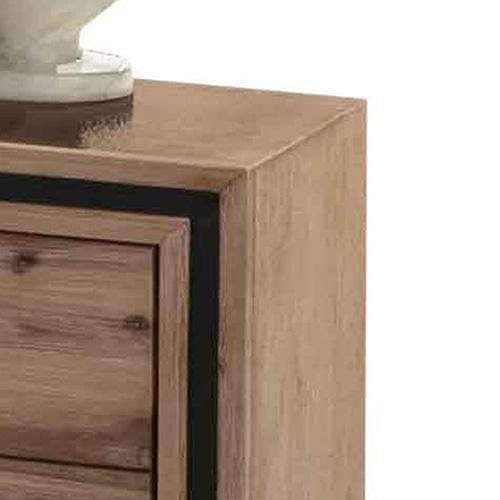 Bedside Table 2 drawer Night Stand with Solid Acacia Storage in Sliver Brush Colour - Newstart Furniture