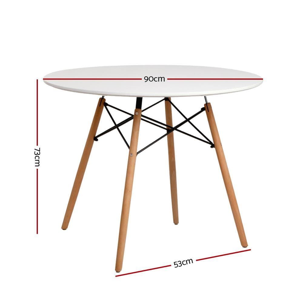 Artiss Dining Table Round 4 Seater Replica Tables Cafe Timber White 90cm - Newstart Furniture