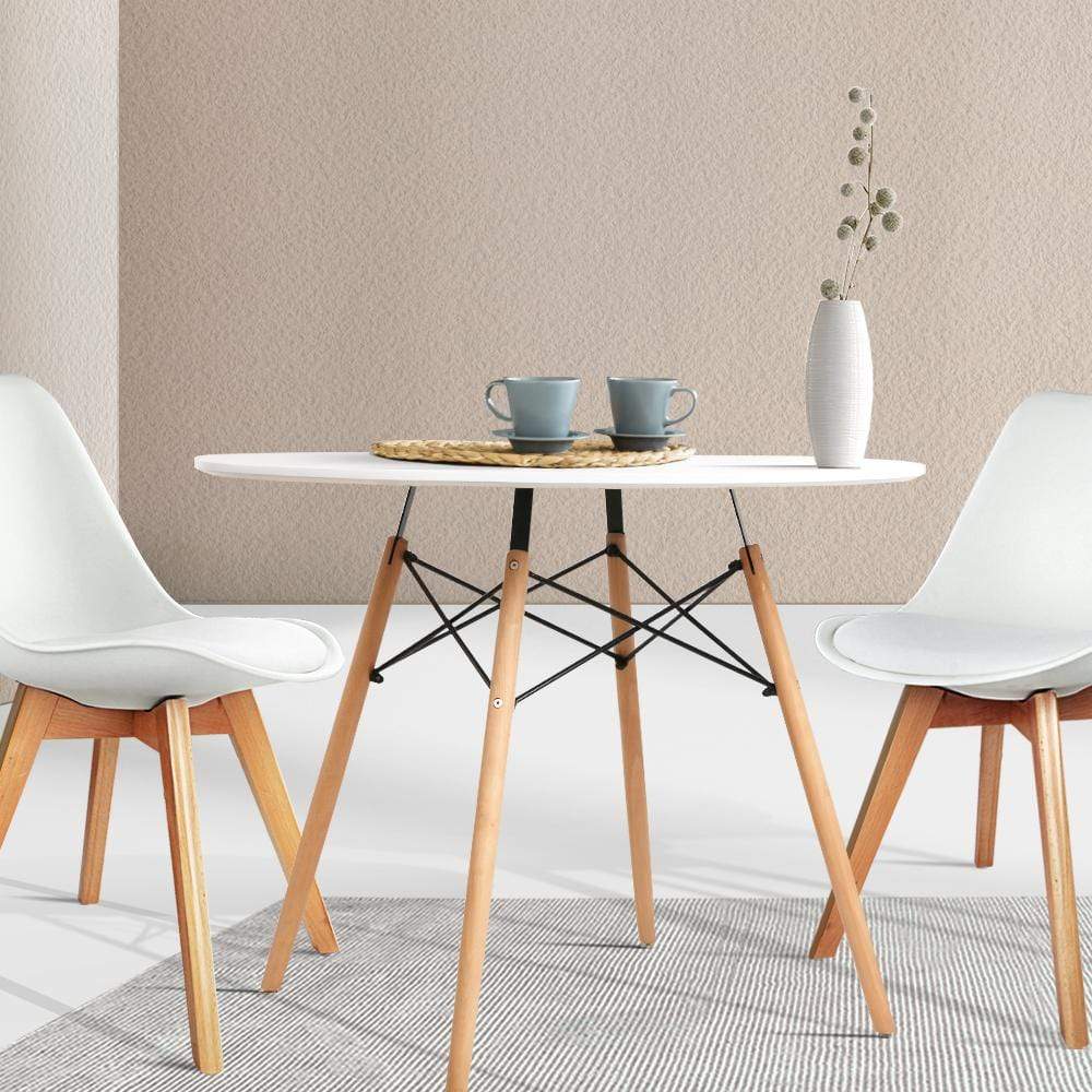 Artiss Dining Table Round 4 Seater Replica Tables Cafe Timber White 90cm - Newstart Furniture