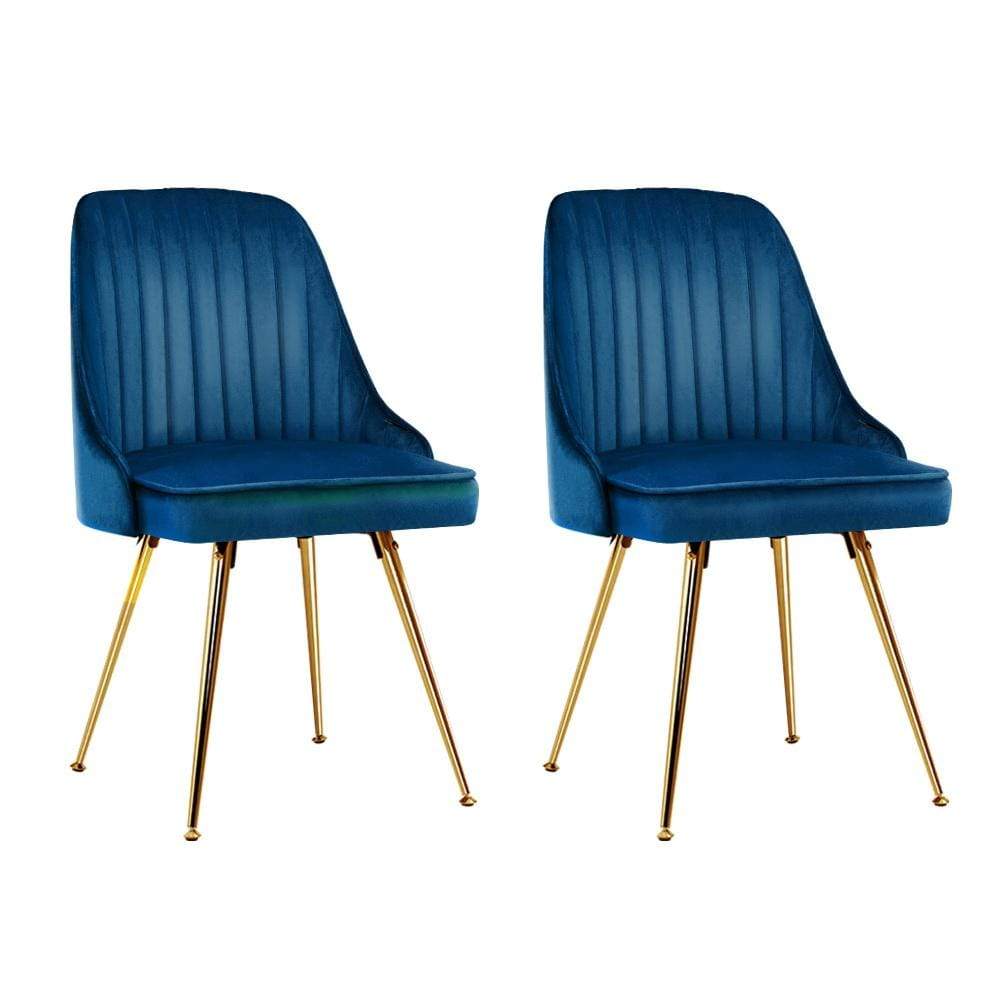 Artiss Set of 2 Dining Chairs Retro Chair Cafe Kitchen Modern Metal Legs Velvet Blue - Newstart Furniture