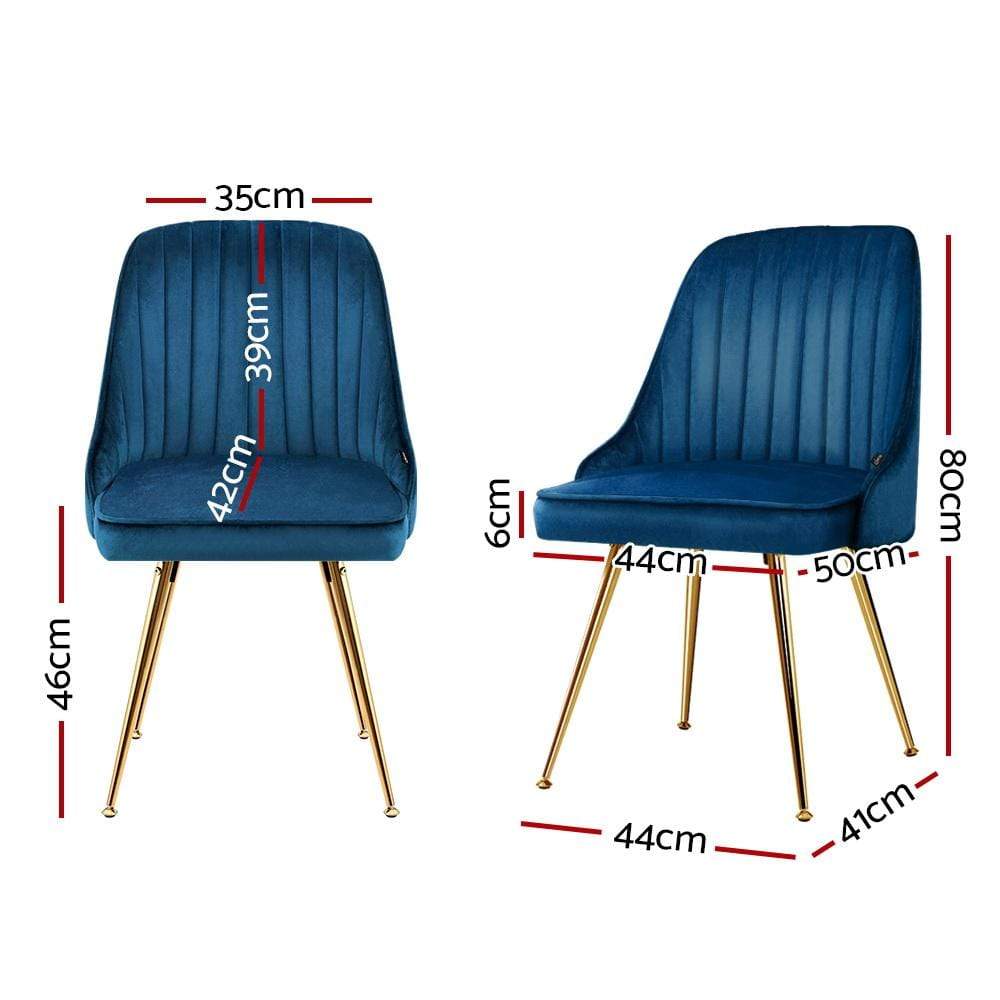 Artiss Set of 2 Dining Chairs Retro Chair Cafe Kitchen Modern Metal Legs Velvet Blue - Newstart Furniture