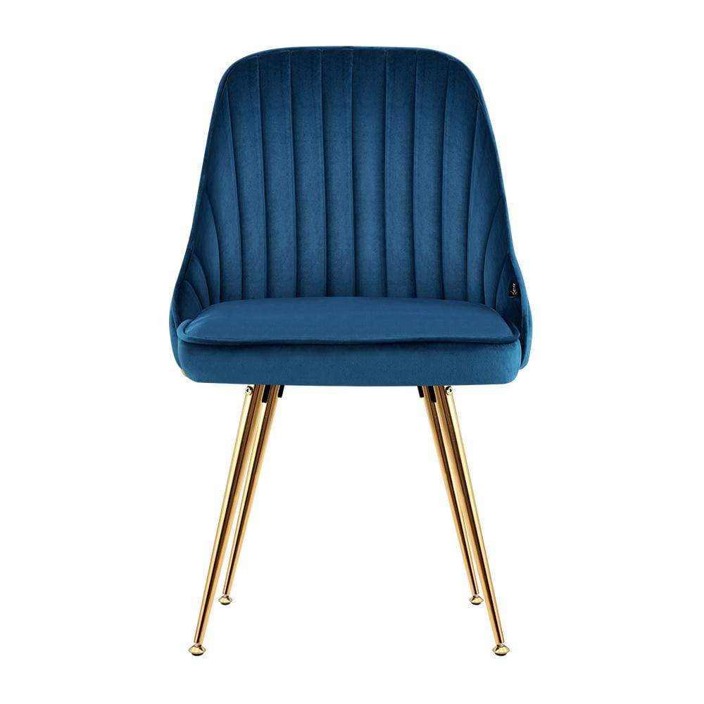 Artiss Set of 2 Dining Chairs Retro Chair Cafe Kitchen Modern Metal Legs Velvet Blue - Newstart Furniture