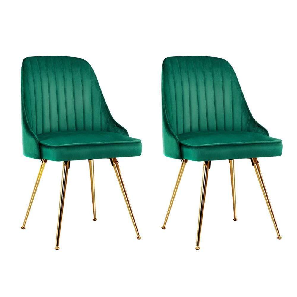 Artiss Set of 2 Dining Chairs Retro Chair Cafe Kitchen Modern Metal Legs Velvet Green - Newstart Furniture