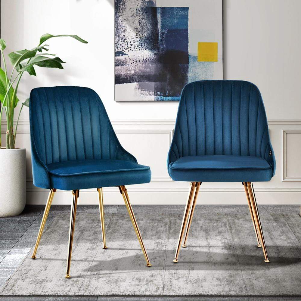 Artiss Set of 2 Dining Chairs Retro Chair Cafe Kitchen Modern Metal Legs Velvet Blue - Newstart Furniture