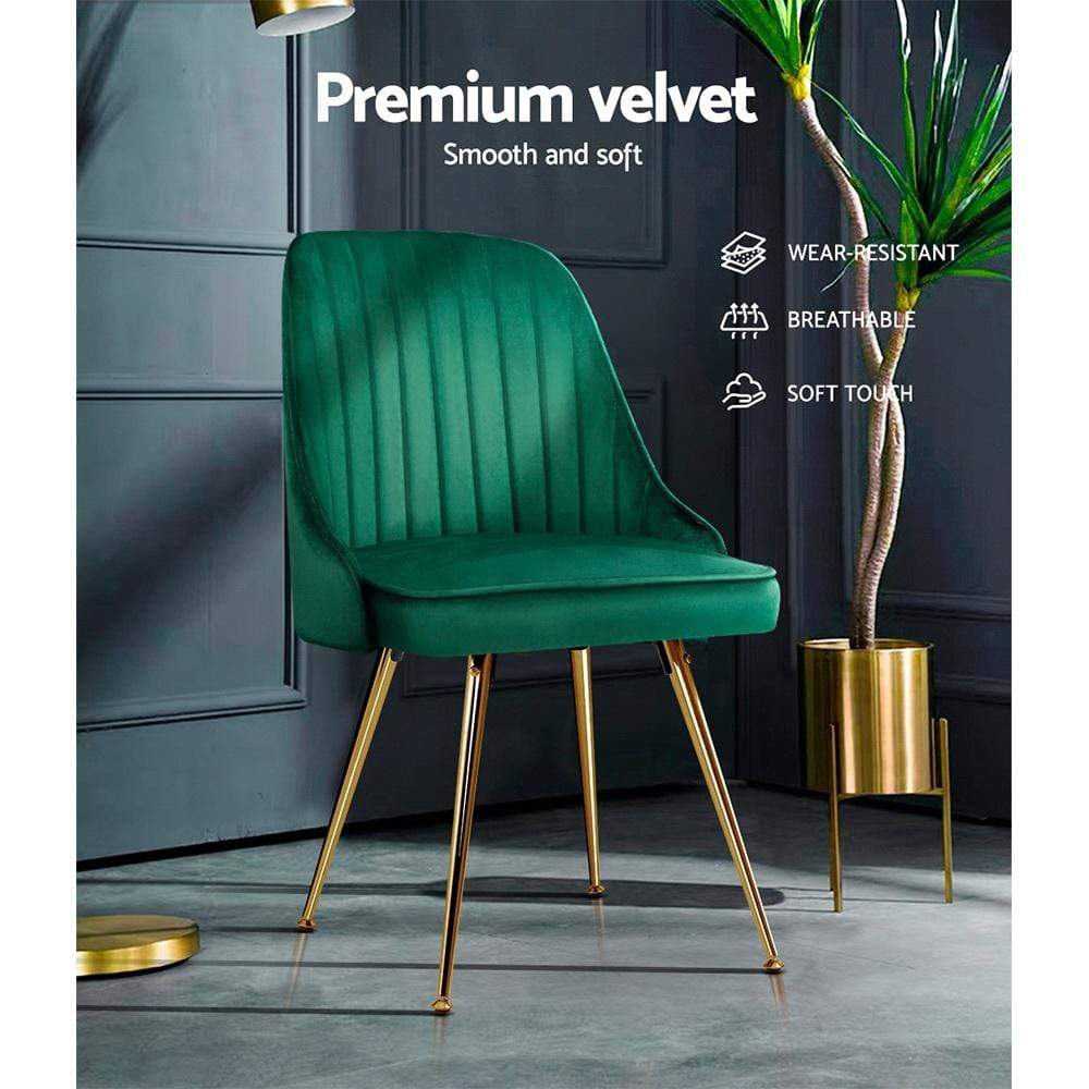 Artiss Set of 2 Dining Chairs Retro Chair Cafe Kitchen Modern Metal Legs Velvet Green - Newstart Furniture