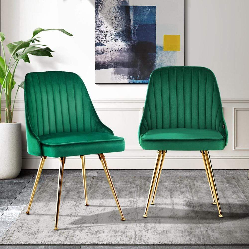 Artiss Set of 2 Dining Chairs Retro Chair Cafe Kitchen Modern Metal Legs Velvet Green - Newstart Furniture