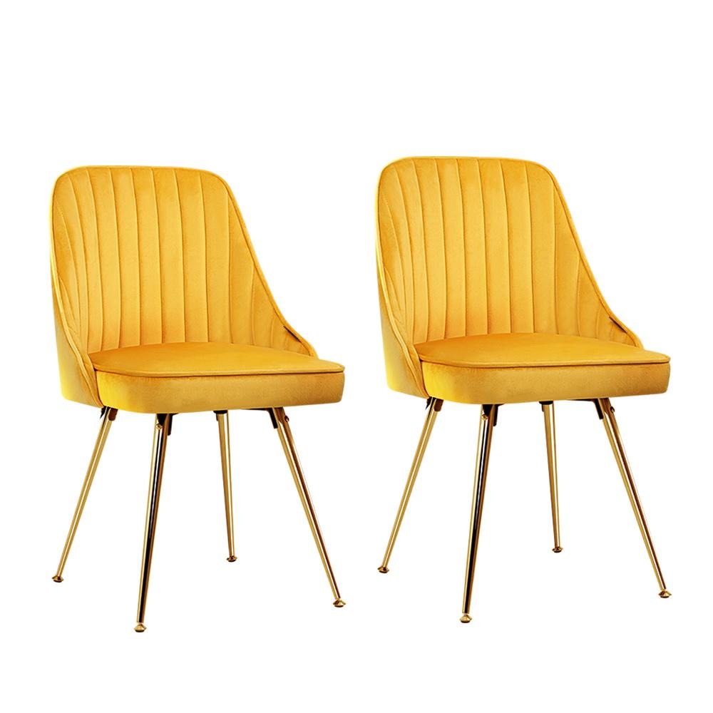 Artiss Set of 2 Dining Chairs Retro Chair Cafe Kitchen Modern Metal Legs Velvet Yellow - Newstart Furniture