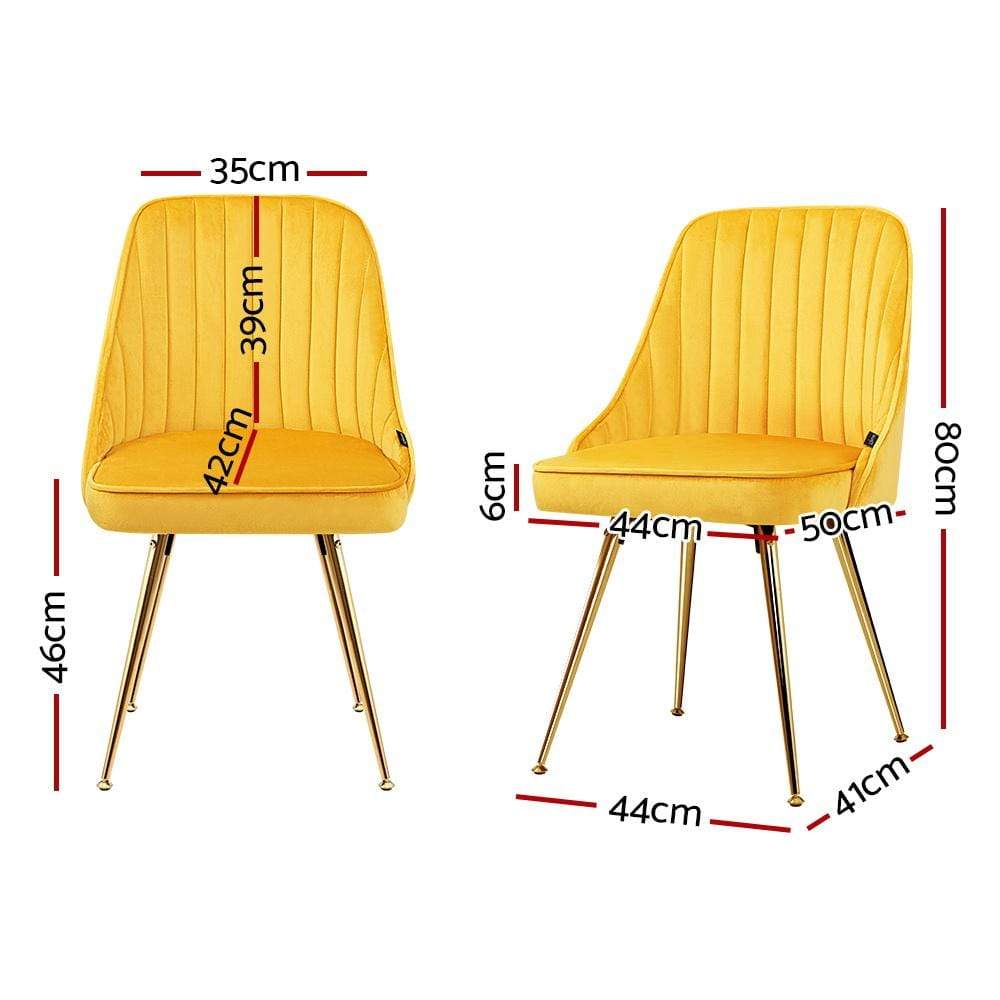 Artiss Set of 2 Dining Chairs Retro Chair Cafe Kitchen Modern Metal Legs Velvet Yellow - Newstart Furniture