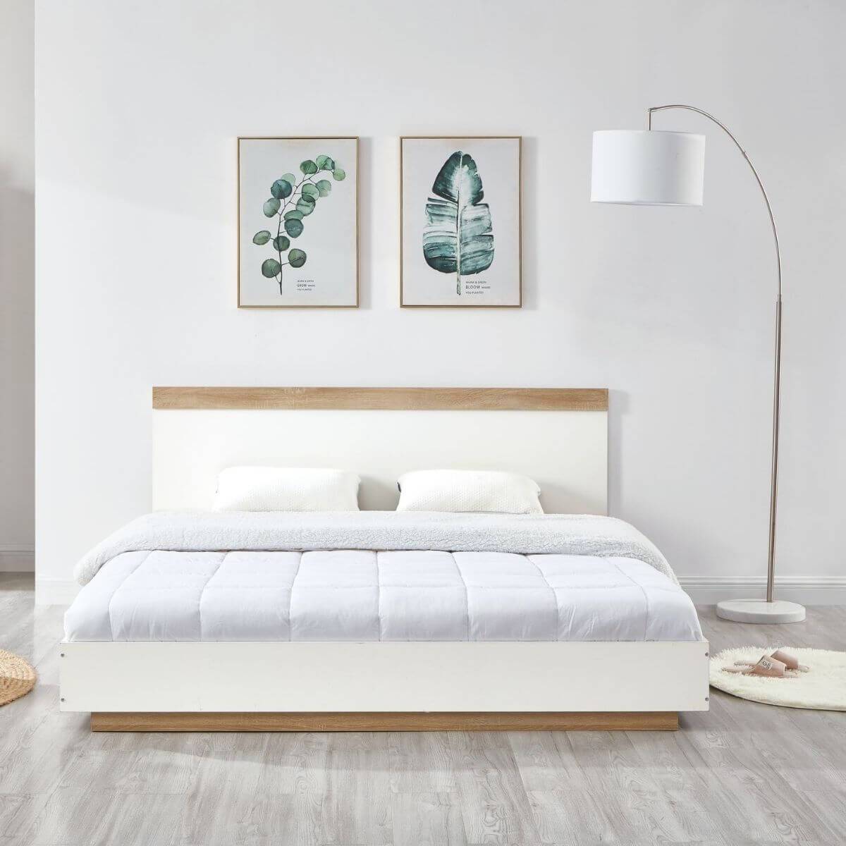 Aiden Industrial Contemporary White Oak Bed Frame - Double - Newstart Furniture