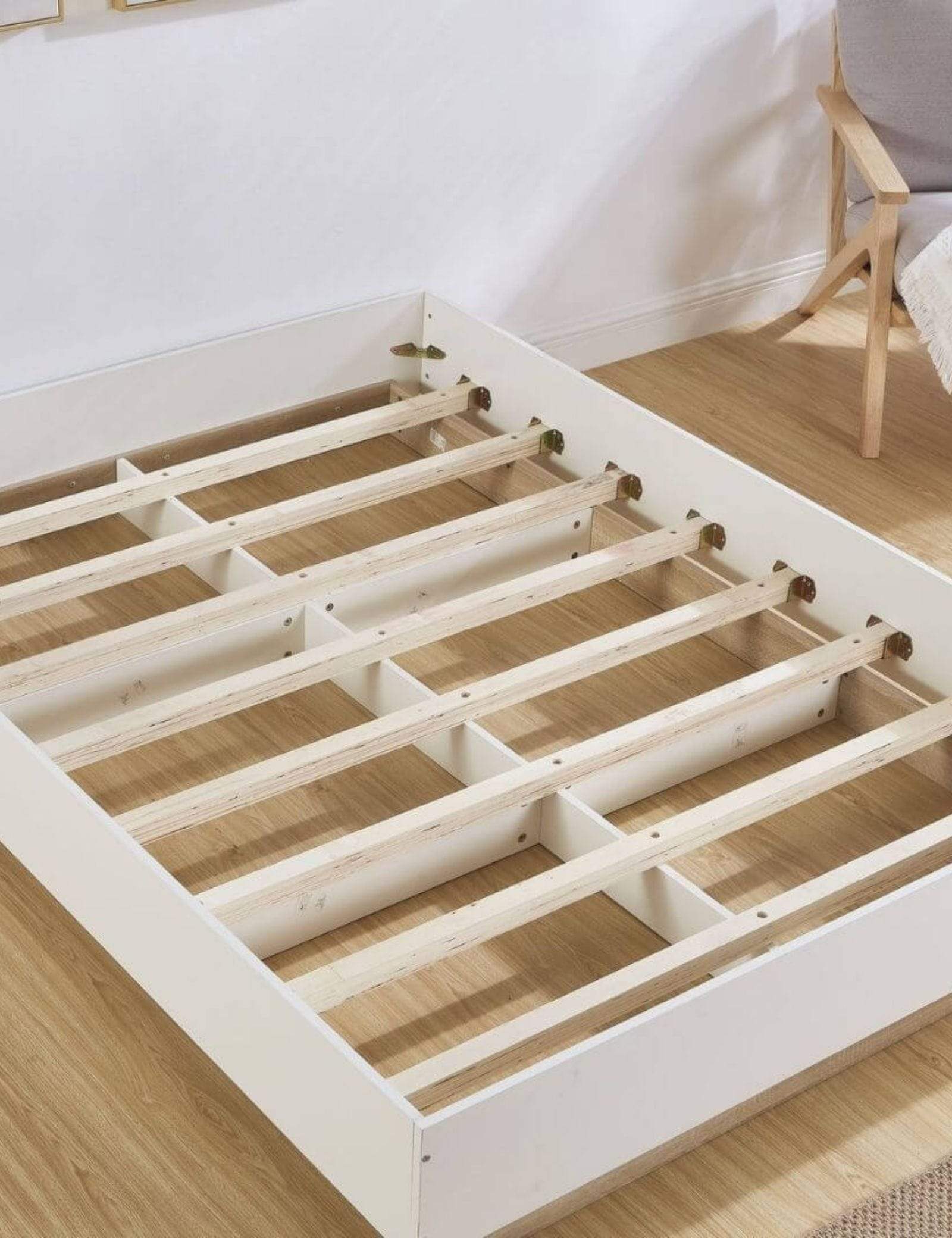 Aiden Industrial Contemporary White Oak Bed Base Bed Frame - Newstart Furniture