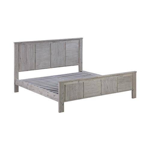 King Size Bed Frame with Solid Acacia Wood Veneered Construction in White Ash Colour - Newstart Furniture