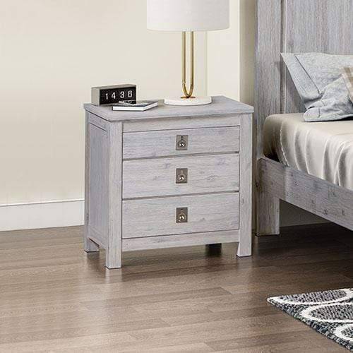 Bedside Table 2 drawers Night Stand Solid Acacia Storage in White Ash Colour - Newstart Furniture