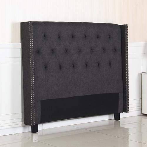 Bed Head Queen Charcoal Headboard Upholstery Fabric Studded Buttons - Newstart Furniture