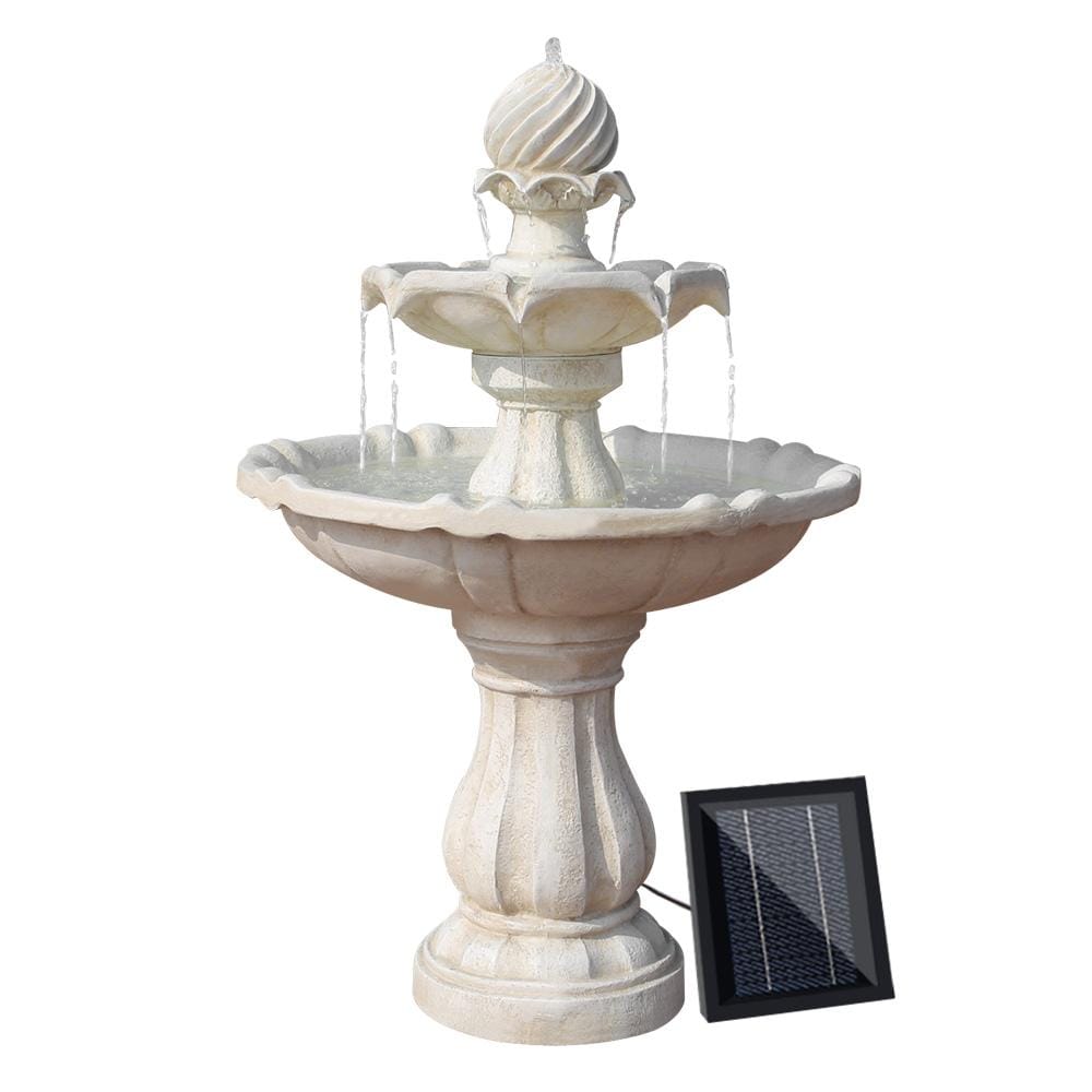 Gardeon 3 Tier Solar Powered Water Fountain Ivory - Newstart Furniture