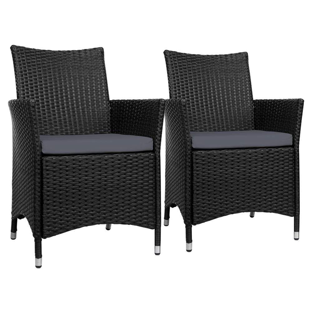 Set of 2 Outdoor Bistro Set Chairs Patio Furniture Dining Wicker Garden Cushion Gardeon - Newstart Furniture