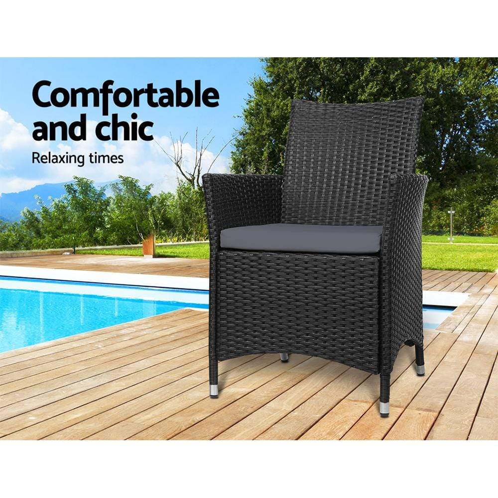 Set of 2 Outdoor Bistro Set Chairs Patio Furniture Dining Wicker Garden Cushion Gardeon - Newstart Furniture