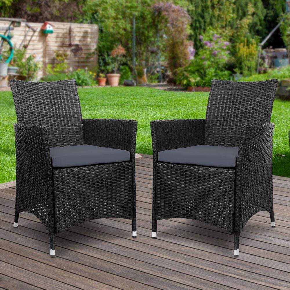 Set of 2 Outdoor Bistro Set Chairs Patio Furniture Dining Wicker Garden Cushion Gardeon - Newstart Furniture