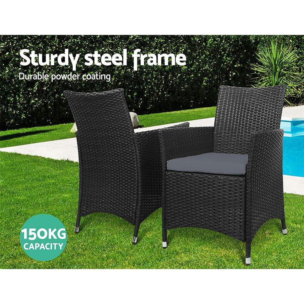 Set of 2 Outdoor Bistro Set Chairs Patio Furniture Dining Wicker Garden Cushion Gardeon - Newstart Furniture