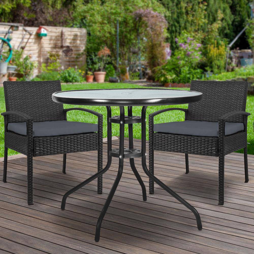 Gardeon Outdoor Furniture Dining Chairs Wicker Garden Patio Cushion Black 3PCS Sofa Set Tea Coffee Cafe Bar Set - Newstart Furniture