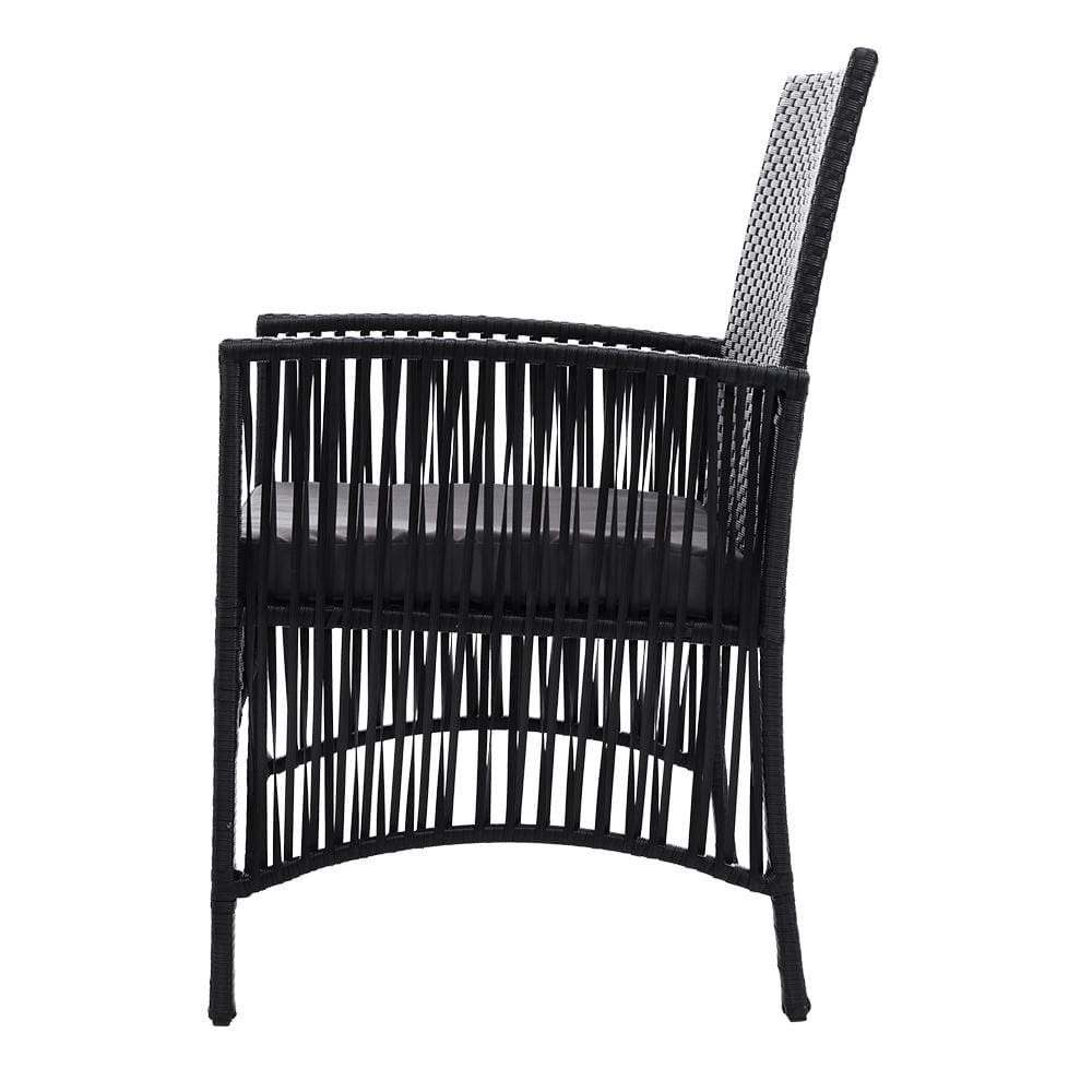 Gardeon Outdoor Furniture Dining Chairs Wicker Garden Patio Cushion Black 3PCS Tea Coffee Cafe Bar Set - Newstart Furniture