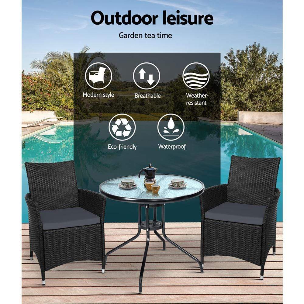 Gardeon Outdoor Furniture Dining Chair Table Bistro Set Wicker Patio Setting Tea Coffee Cafe Bar Set - Newstart Furniture