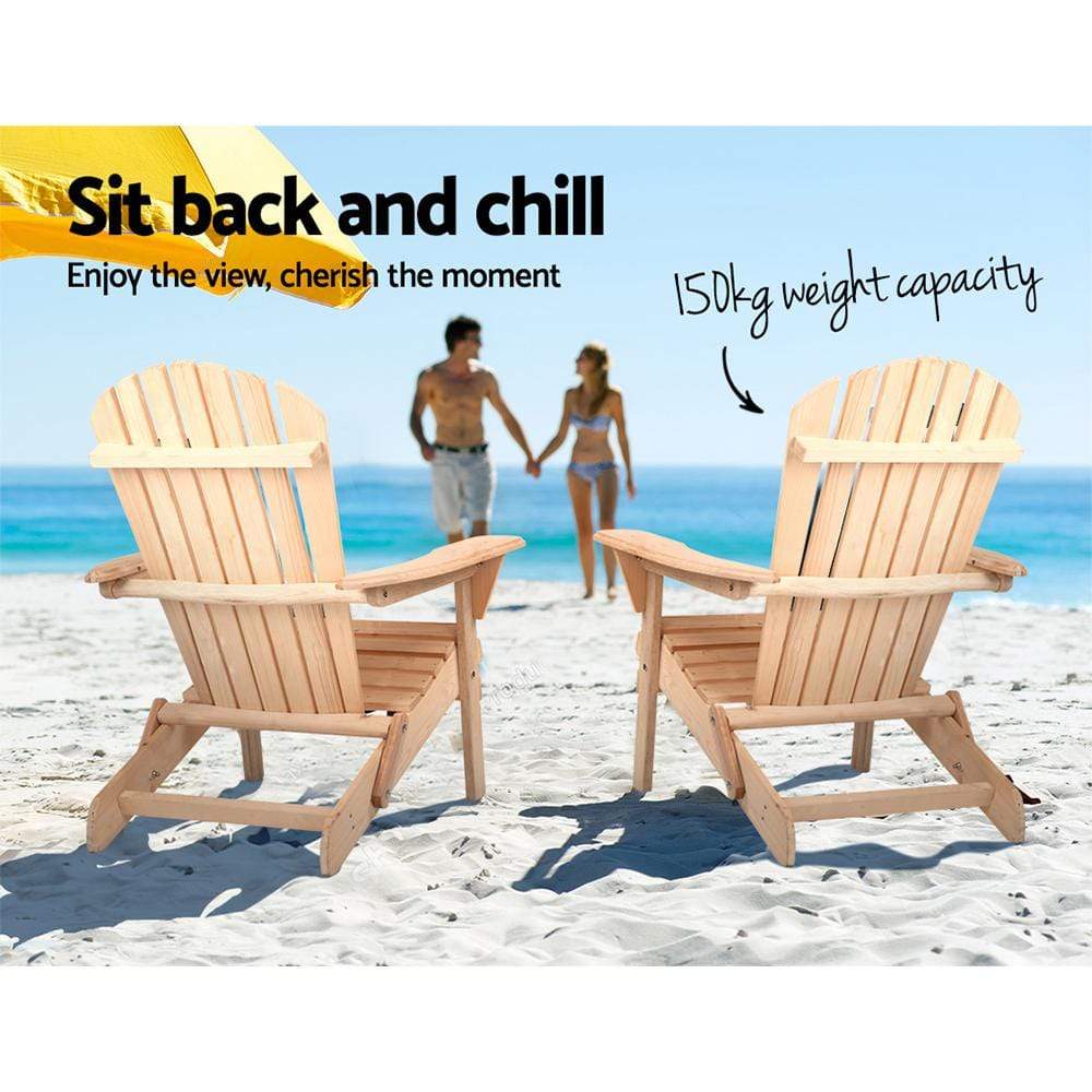 Gardeon Set of 2 Patio Furniture Outdoor Chairs Beach Chair Wooden Adirondack Garden Lounge - Newstart Furniture