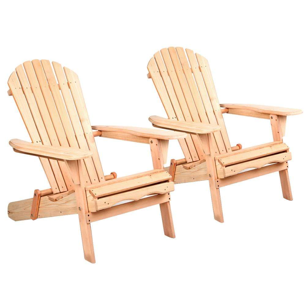 Gardeon Set of 2 Patio Furniture Outdoor Chairs Beach Chair Wooden Adirondack Garden Lounge - Newstart Furniture