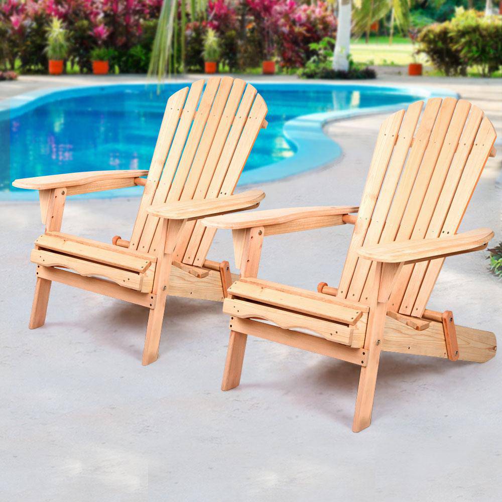 Gardeon Set of 2 Patio Furniture Outdoor Chairs Beach Chair Wooden Adirondack Garden Lounge - Newstart Furniture