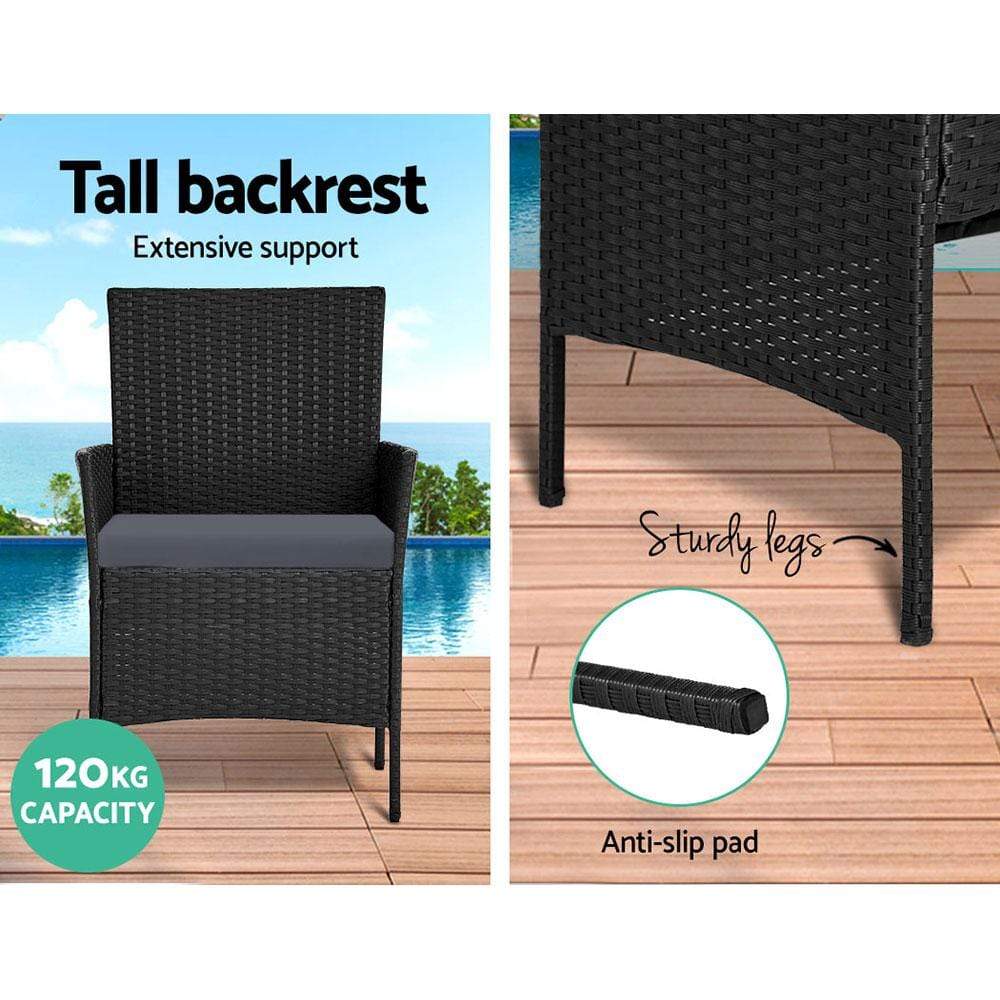 Gardeon Outdoor Furniture Lounge Setting Wicker Patio Dining Set w/Storage Cover Black - Newstart Furniture