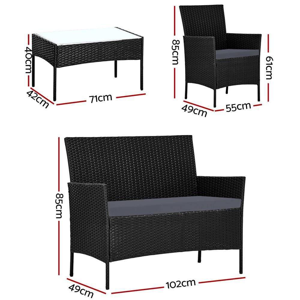 Gardeon Outdoor Furniture Lounge Setting Wicker Patio Dining Set w/Storage Cover Black - Newstart Furniture