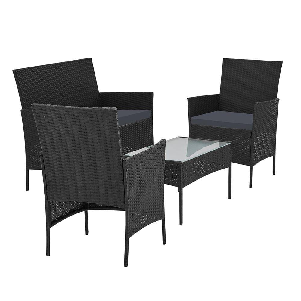 Gardeon Outdoor Furniture Lounge Setting Wicker Patio Dining Set w/Storage Cover Black - Newstart Furniture