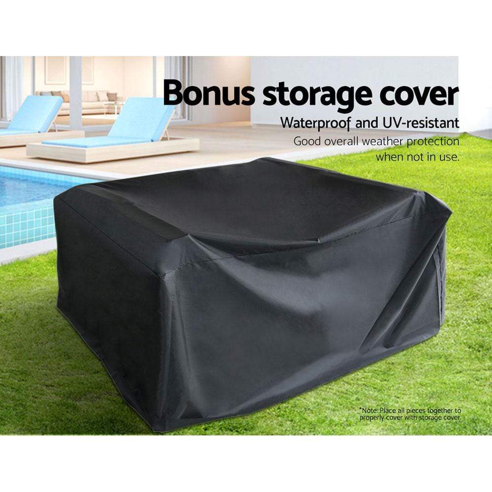 Gardeon Outdoor Furniture Lounge Setting Wicker Patio Dining Set w/Storage Cover Black - Newstart Furniture