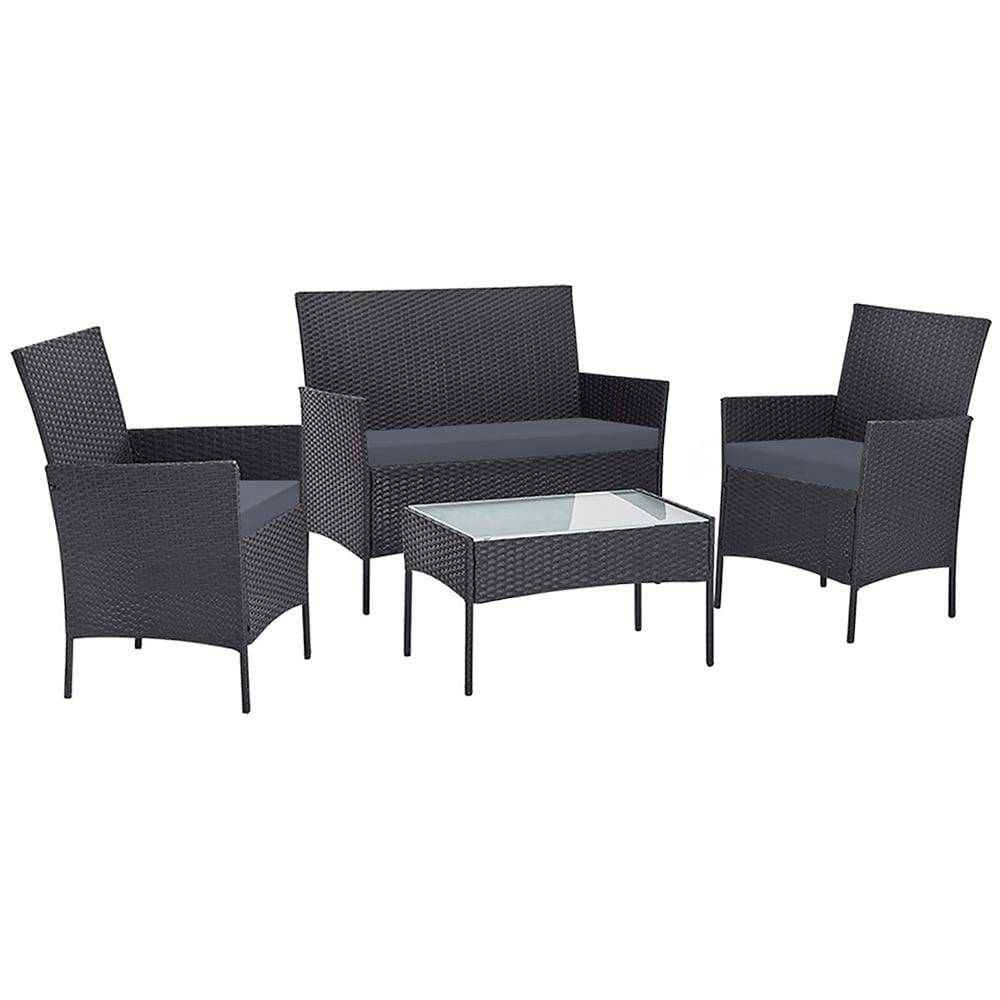 Gardeon Outdoor Furniture Lounge Setting Wicker Patio Dining Set w/Storage Cover Grey - Newstart Furniture