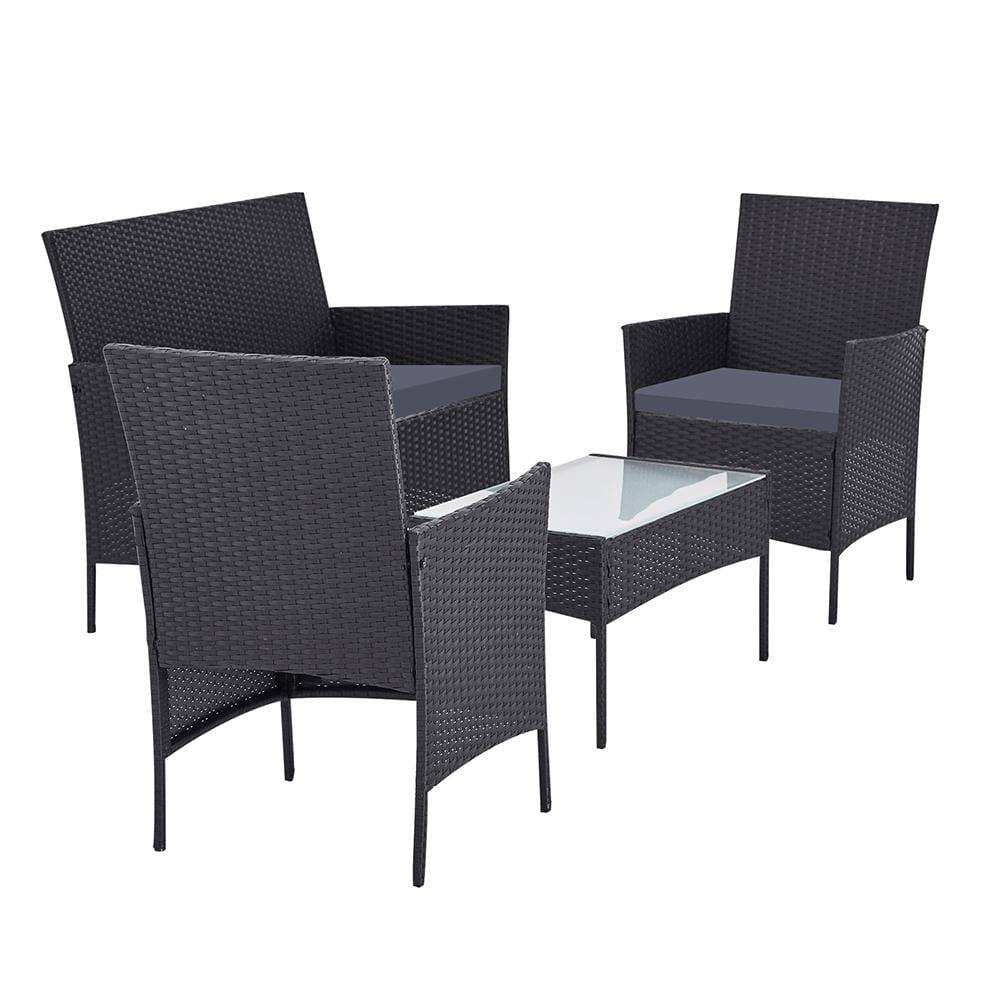 Gardeon Outdoor Furniture Lounge Setting Wicker Patio Dining Set w/Storage Cover Grey - Newstart Furniture