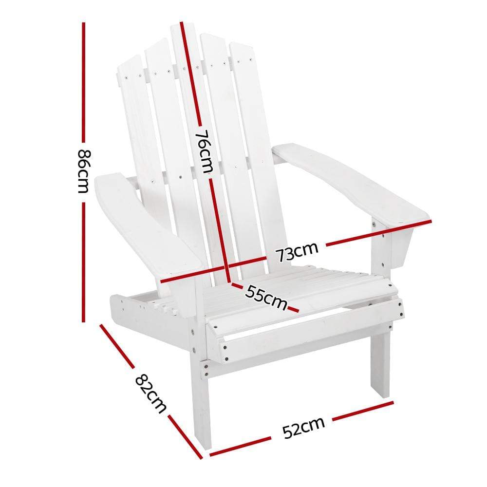 Gardeon Outdoor Sun Lounge Beach Chairs Table Setting Wooden Adirondack Patio - White - Newstart Furniture