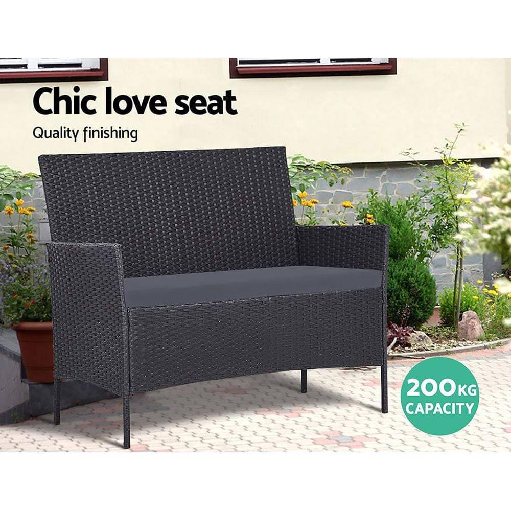 Gardeon Outdoor Furniture Lounge Setting Wicker Patio Dining Set w/Storage Cover Grey - Newstart Furniture