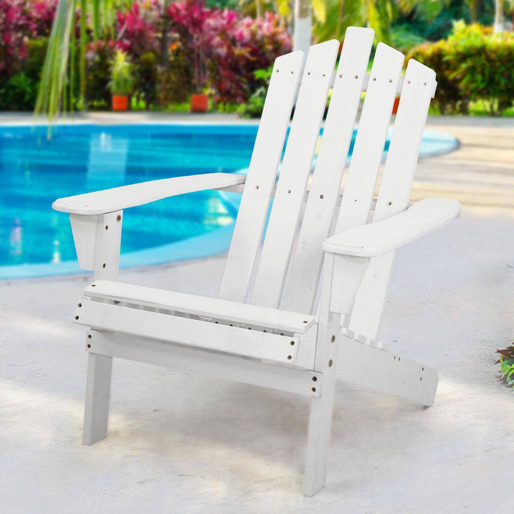 Gardeon Outdoor Sun Lounge Beach Chairs Table Setting Wooden Adirondack Patio - White - Newstart Furniture