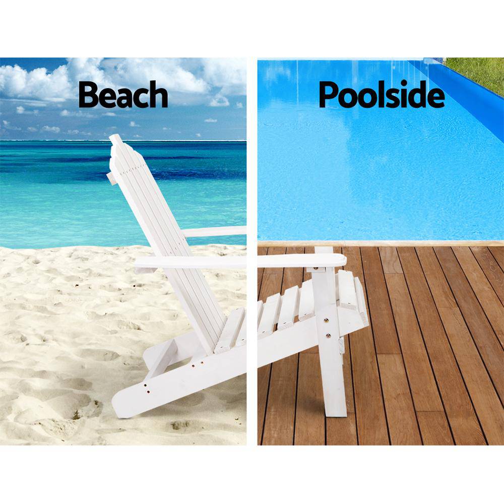 Gardeon Outdoor Sun Lounge Beach Chairs Table Setting Wooden Adirondack Patio - White - Newstart Furniture