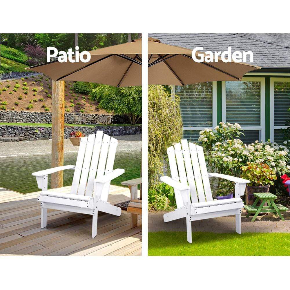 Gardeon Outdoor Sun Lounge Beach Chairs Table Setting Wooden Adirondack Patio - White - Newstart Furniture