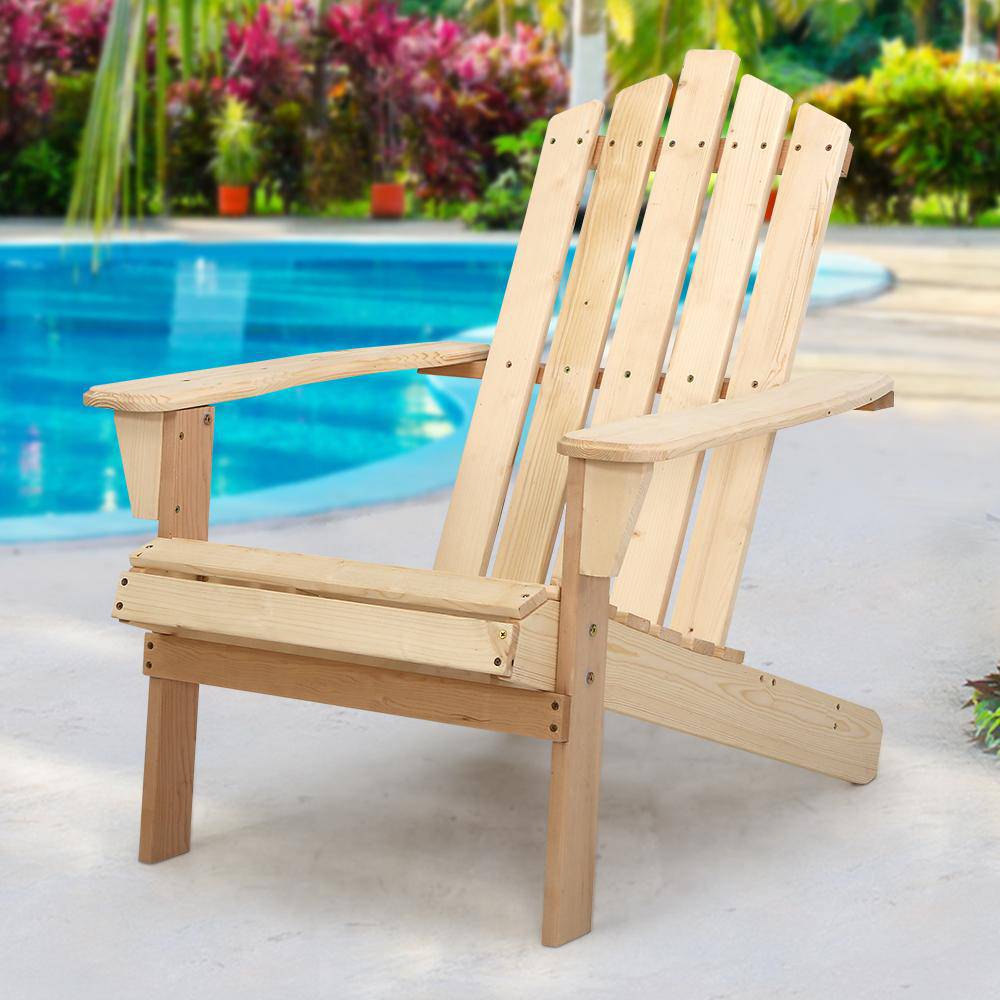 Gardeon Outdoor Sun Lounge Beach Chairs Table Setting Wooden Adirondack Patio Chair Light Wood Tone - Newstart Furniture