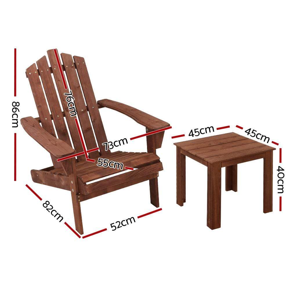 Gardeon Outdoor Sun Lounge Beach Chairs Table Setting Wooden Adirondack Patio Chair Brown - Newstart Furniture