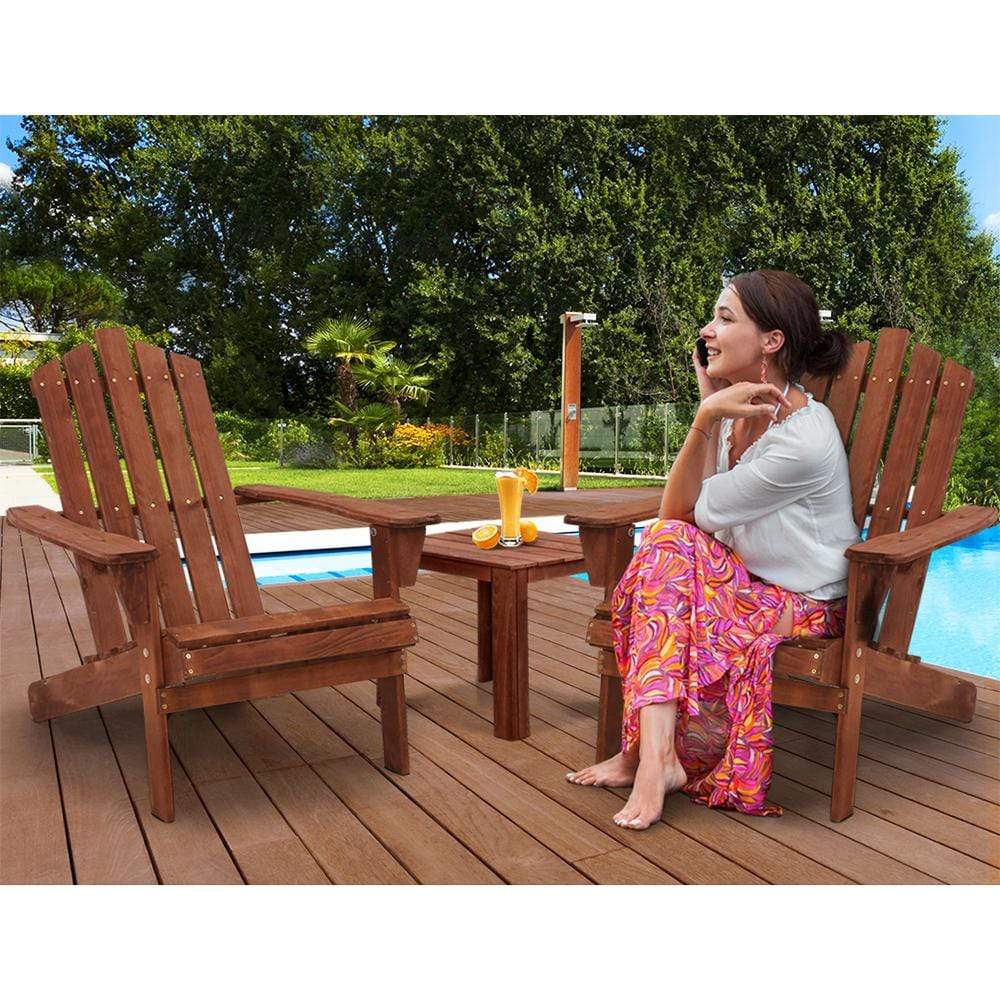 Gardeon Outdoor Sun Lounge Beach Chairs Table Setting Wooden Adirondack Patio Chair Brown - Newstart Furniture