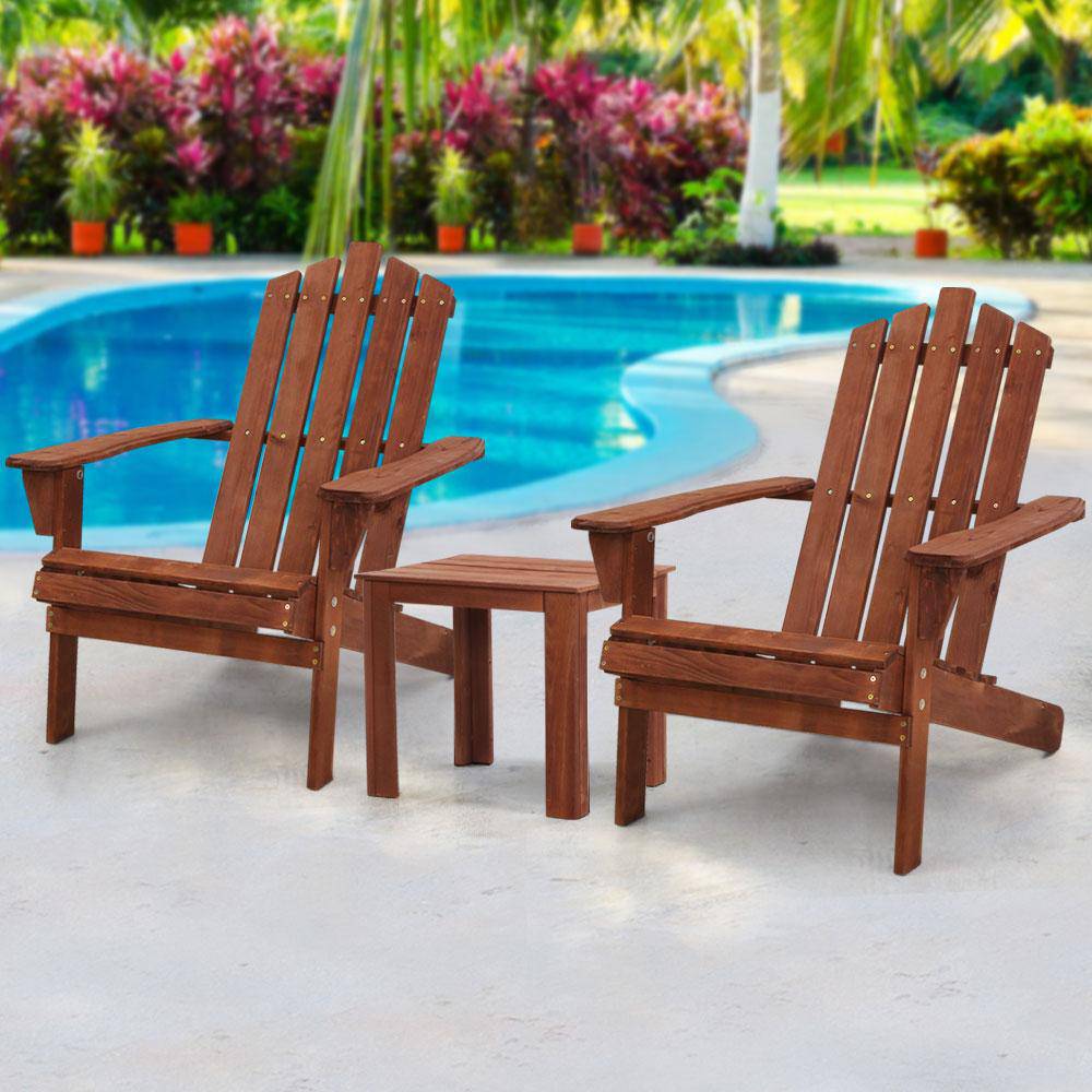 Gardeon Outdoor Sun Lounge Beach Chairs Table Setting Wooden Adirondack Patio Chair Brown - Newstart Furniture