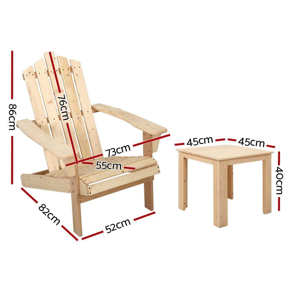 Gardeon Outdoor Sun Lounge Beach Chairs Table Setting Wooden Adirondack Patio Natural Wood Chair - Newstart Furniture