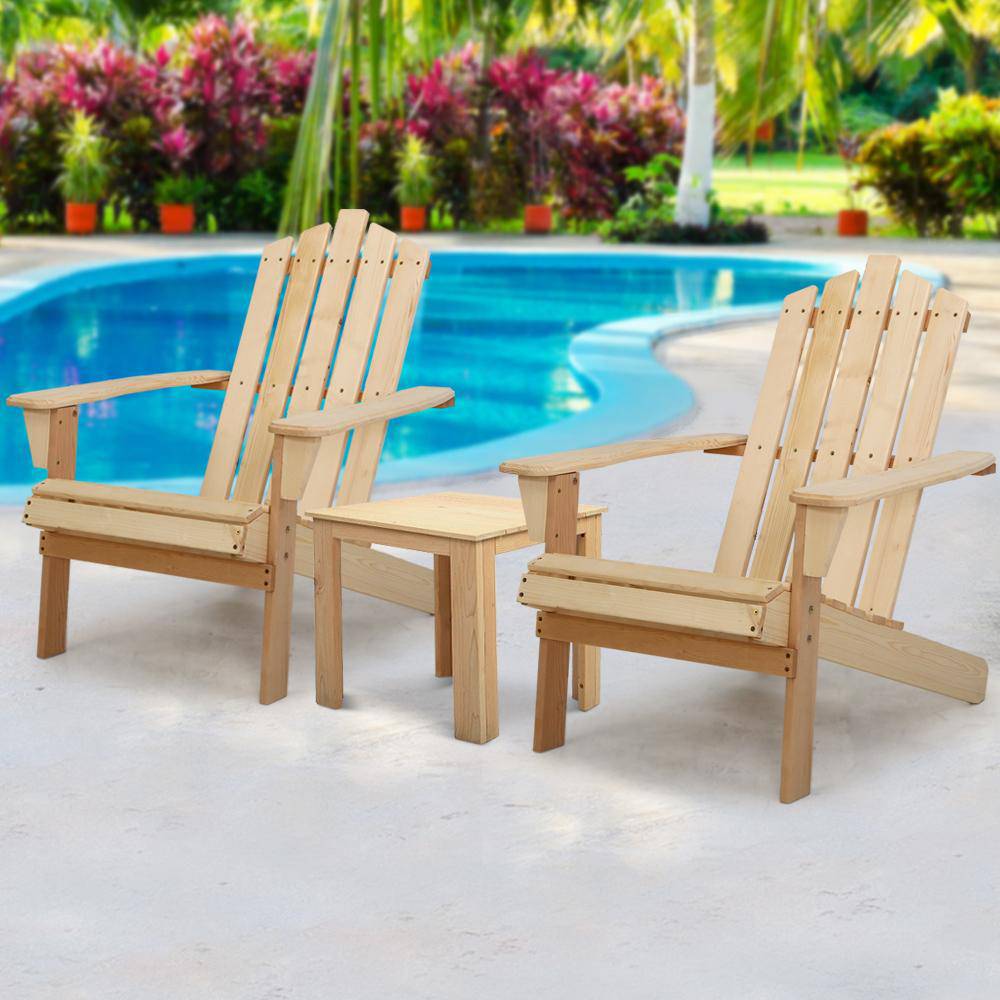 Gardeon Outdoor Sun Lounge Beach Chairs Table Setting Wooden Adirondack Patio Natural Wood Chair - Newstart Furniture