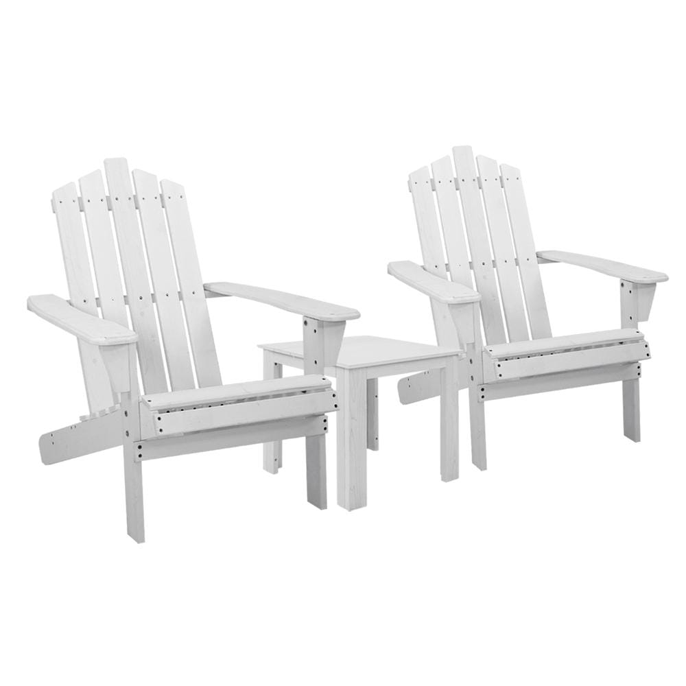 Gardeon Outdoor Sun Lounge Beach Chairs Table Setting Wooden Adirondack Patio Chair White - Newstart Furniture